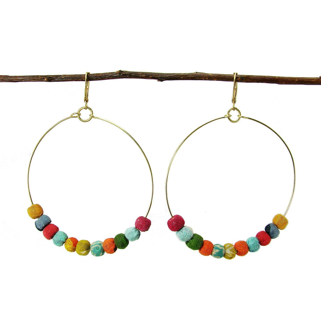 Kantha Beaded Hoop Earrings - WorldFinds - TheHomeToGo