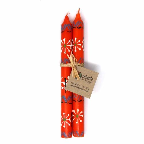 Hand Painted Candles in Orange Masika Design (pair of tapers) - Nobunto - TheHomeToGo