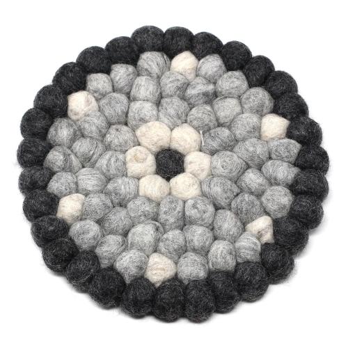 Hand Crafted Felt Ball Trivets from Nepal: Round Flower Design, Black/Grey - Global Groove (T) - TheHomeToGo