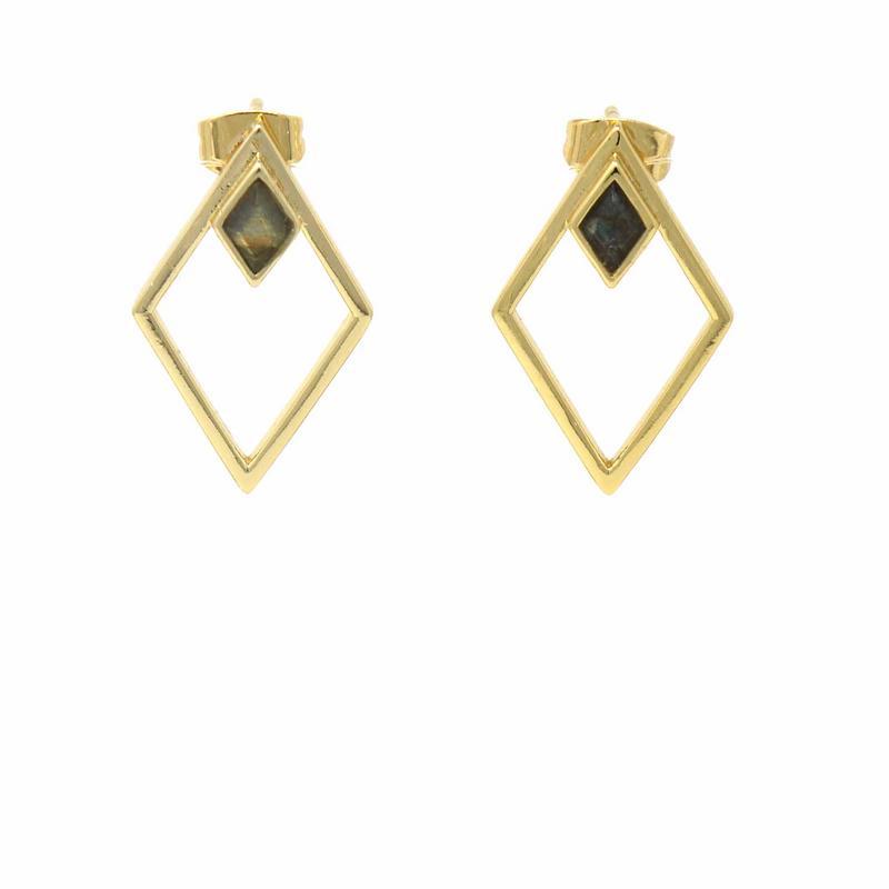 Double Diamond Shapes with Stone Stud Earrings - Starfish Project - TheHomeToGo