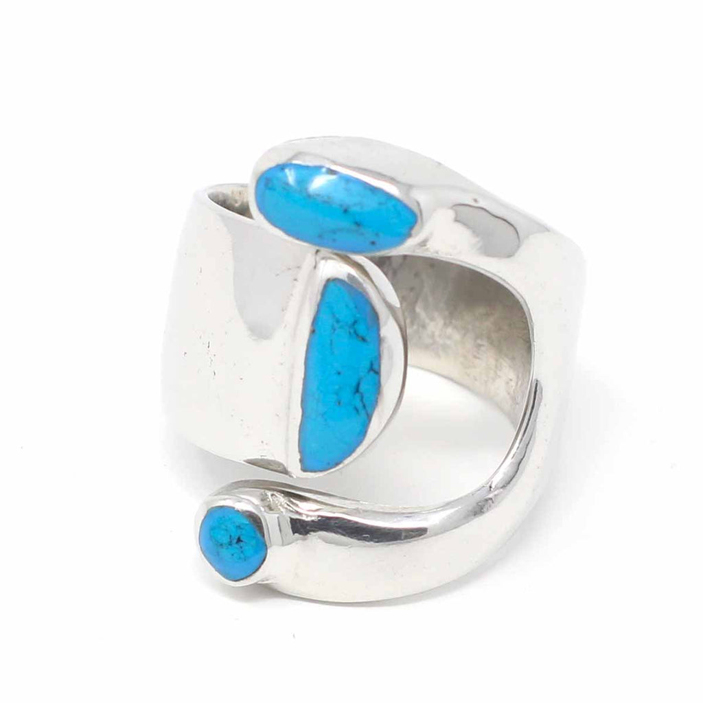 Alpaca Silver Wrap Ring, Turquoise - Size 7 - TheHomeToGo