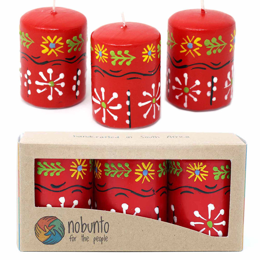 Hand Painted Candles in Red Masika Design (box of three) - Nobunto - TheHomeToGo