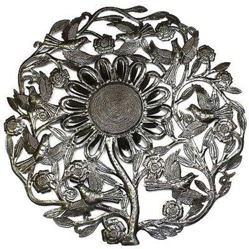 Sunflower and Birds Metal Wall Art 24-inch Diameter - Croix des Bouquets - TheHomeToGo