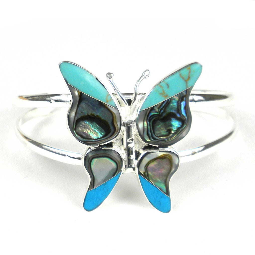 Turquoise Mosiac Alpaca Silver Butterfly Bracelet - Small - Artisana - TheHomeToGo