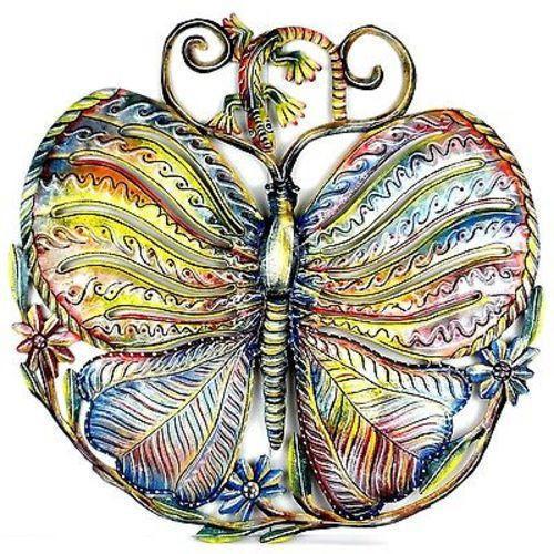 24-Inch Painted Butterfly and Gecko Metal Wall Art - Croix des Bouquets - TheHomeToGo