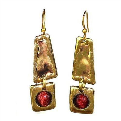 Red Tiger Eye Brass Earrings - Brass Images (E) - TheHomeToGo