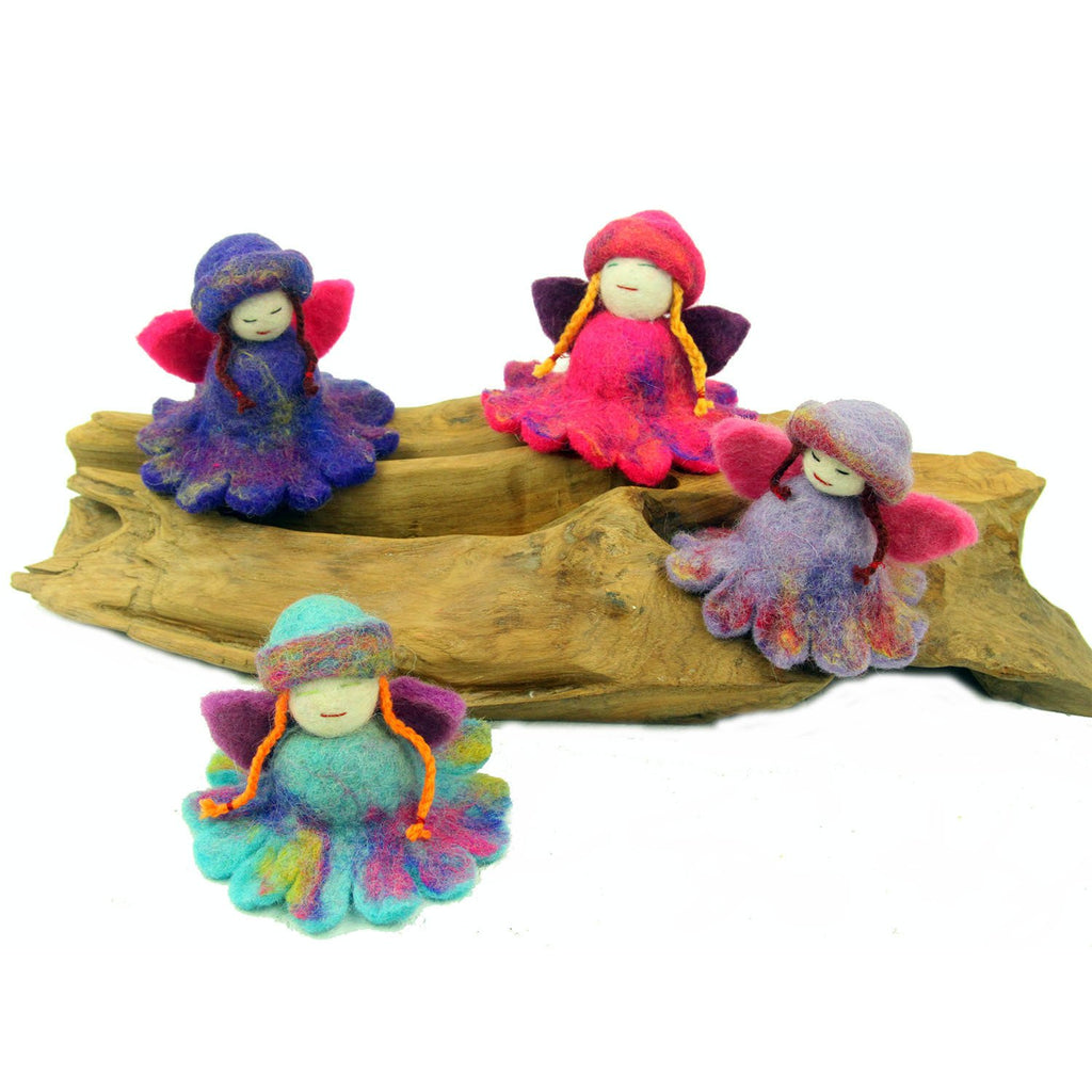 Hand Felted Colorful Flower Fairies - Set of 4 - Global Groove - TheHomeToGo