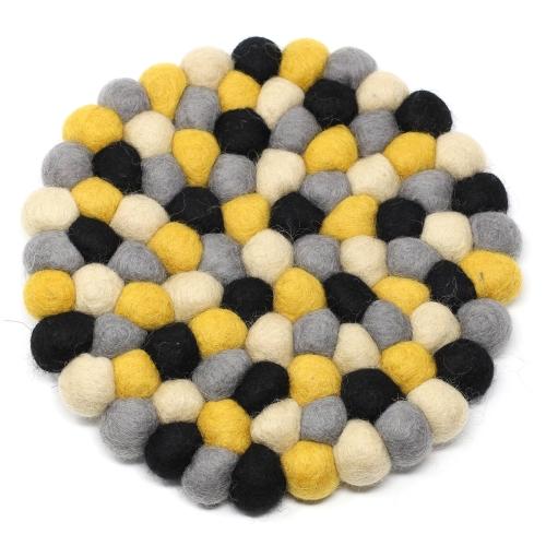 Hand Crafted Felt Ball Trivets from Nepal: Round, Mustard - Global Groove (T) - TheHomeToGo