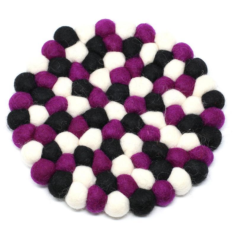 Hand Crafted Felt Ball Coasters from Nepal: 4-pack, Royal Multicolor - Global Groove (T) - TheHomeToGo