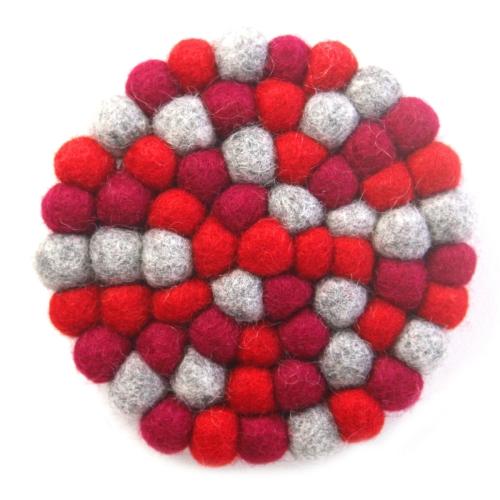 Hand Crafted Felt Ball Trivets from Nepal: Round Chakra, Reds - Global Groove (T) - TheHomeToGo