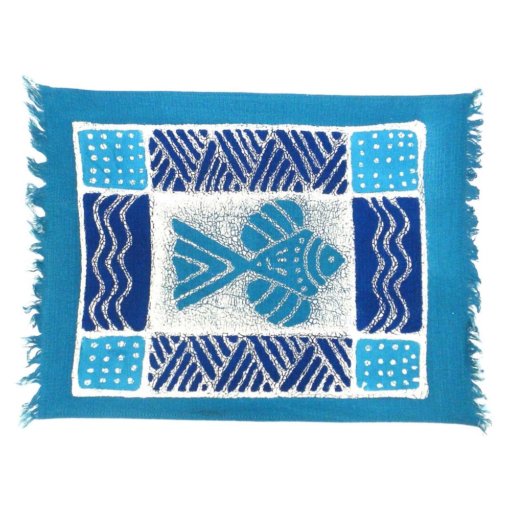 Handpainted Blue Fish Batiked Placemat - Tonga Textiles - TheHomeToGo