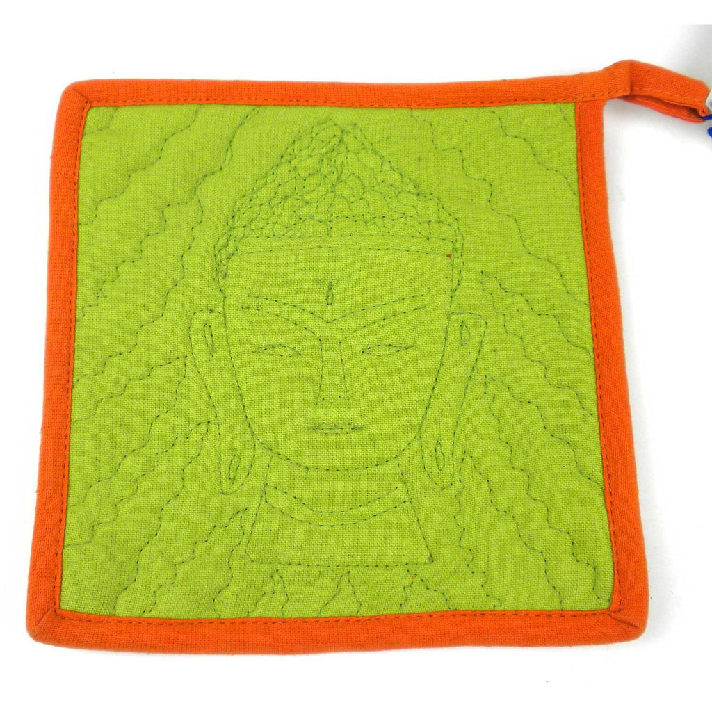 Buddha Hot Pad in Green and Orange - Jeevankala (T) - TheHomeToGo