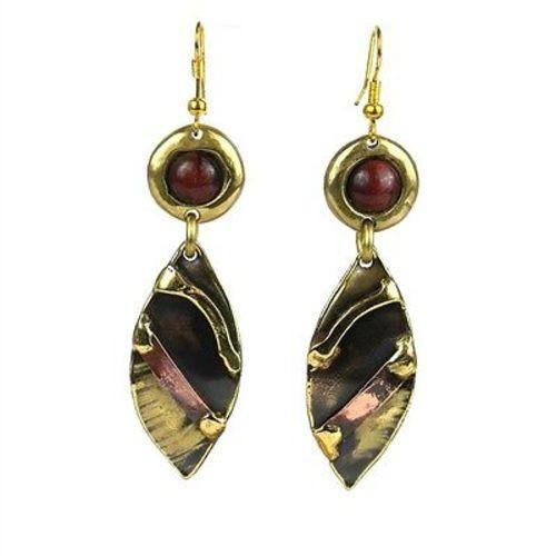 Red Tiger Eye Reflections Copper and Brass Earrings - Brass Images (E) - TheHomeToGo