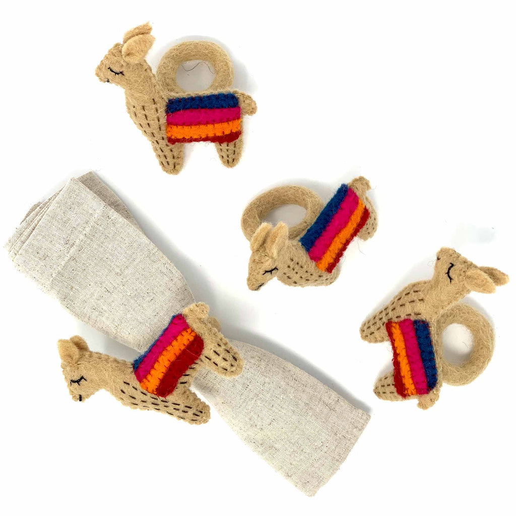 Llama Napkin Rings, Set of Four Tan - Global Groove (T) - TheHomeToGo