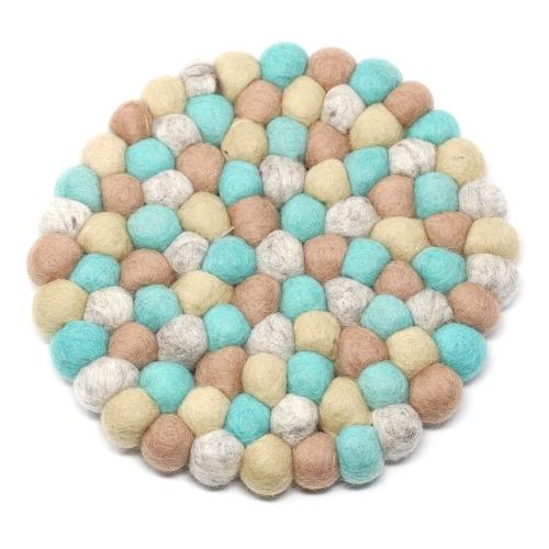 Hand Crafted Felt Ball Trivets from Nepal: Round, Sky - Global Groove (T) - TheHomeToGo