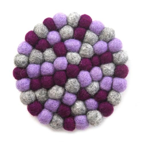 Hand Crafted Felt Ball Trivets from Nepal: Round Chakra, Purples - Global Groove (T) - TheHomeToGo