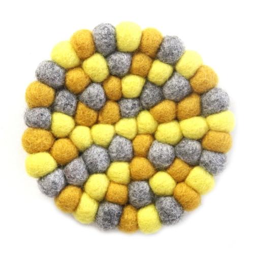 Hand Crafted Felt Ball Trivets from Nepal: Round Chakra, Yellows - Global Groove (T) - TheHomeToGo