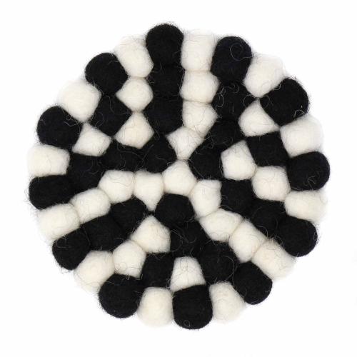 Hand Crafted Felt Ball Trivets from Nepal: Round, Black/White - Global Groove (T) - TheHomeToGo