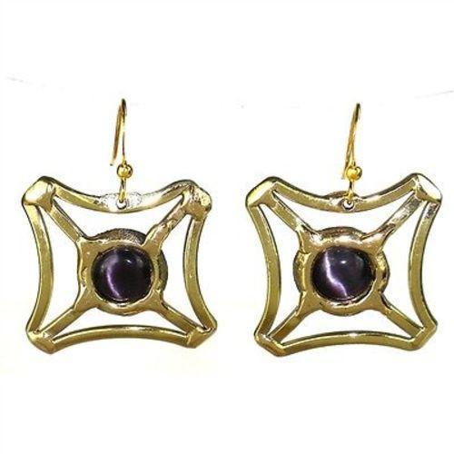 Purple Tiger Eye Square Earrings - Brass Images (E) - TheHomeToGo