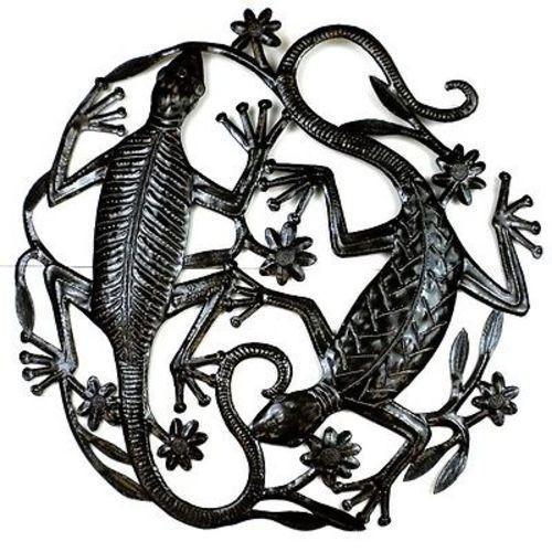 24 inch Metal Art Two Geckos - Croix des Bouquets - TheHomeToGo