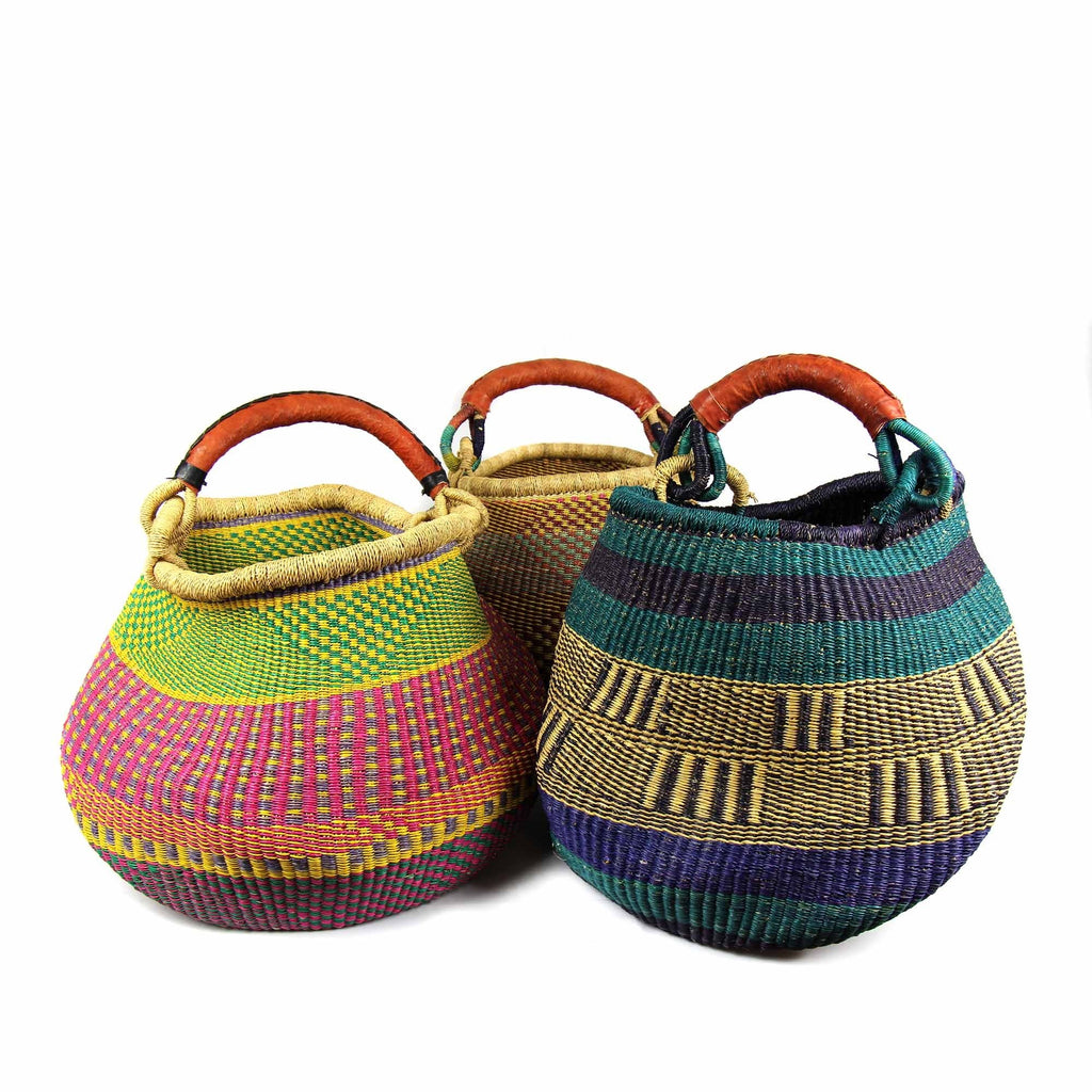 Bolga Pot Design Market Basket, Mixed Colors - TheHomeToGo