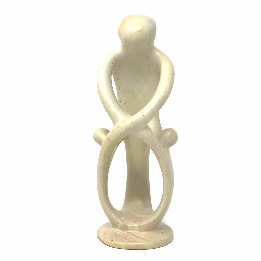 Natural 10-inch Tall Soapstone Family Sculpture - 1 Parent 2 Children - Smolart - TheHomeToGo