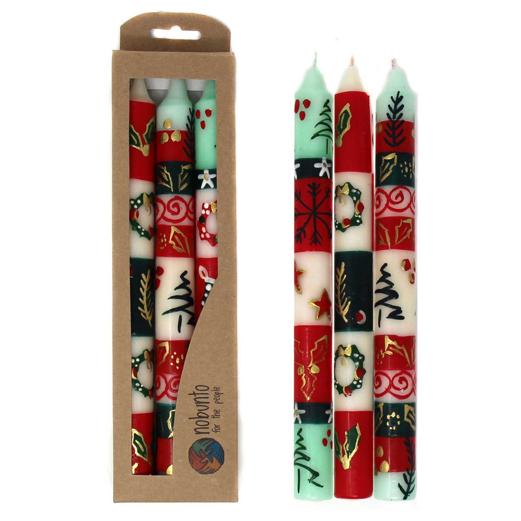 Set of Three Boxed Tall Hand-Painted Candles - Ukhisimui Design - Nobunto - TheHomeToGo