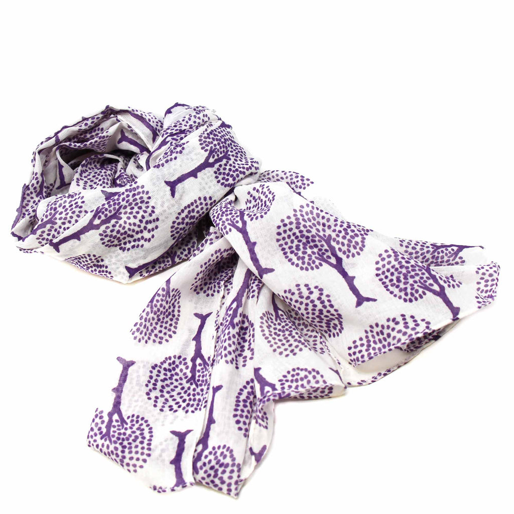 Printed Purple Tree of Life Design Cotton Scarf - TheHomeToGo