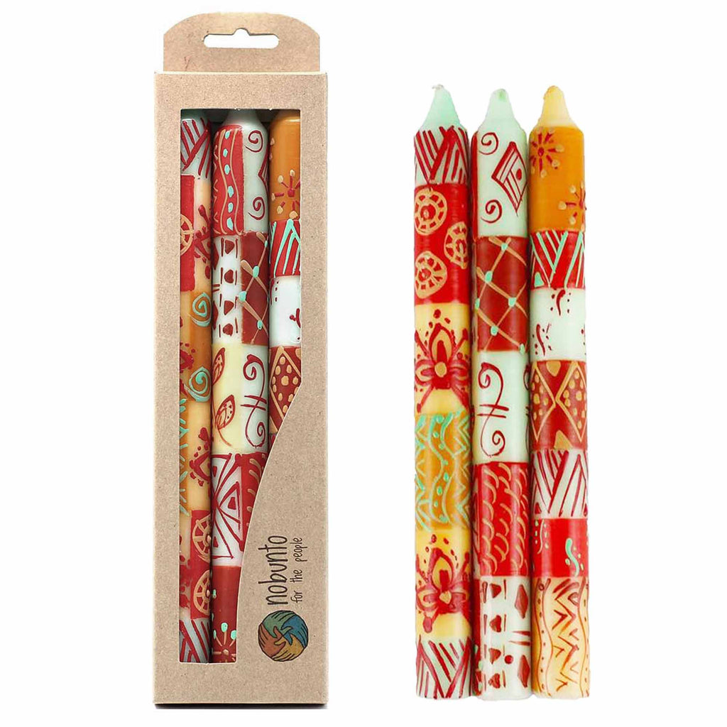 Hand Painted Candles in Owoduni Design (three tapers) - Nobunto - TheHomeToGo