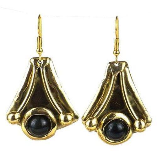 Reborn Blue Tiger Eye Brass Earrings - Brass Images (E) - TheHomeToGo