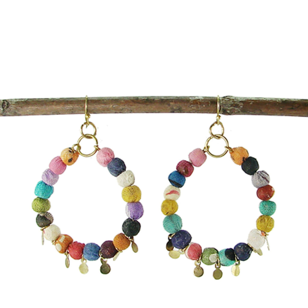 Kantha Disc Hoop Earrings - WorldFinds - TheHomeToGo