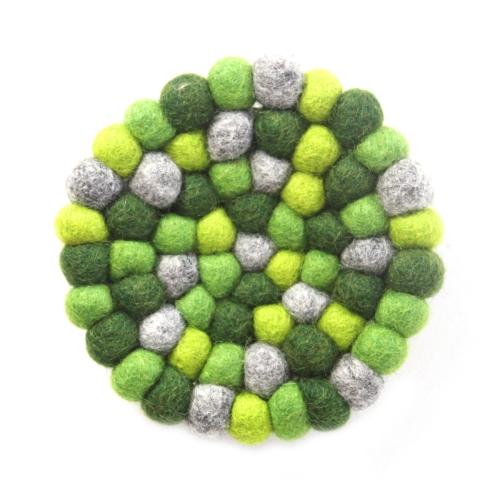 Hand Crafted Felt Ball Trivets from Nepal: Round Chakra, Greens - Global Groove (T) - TheHomeToGo