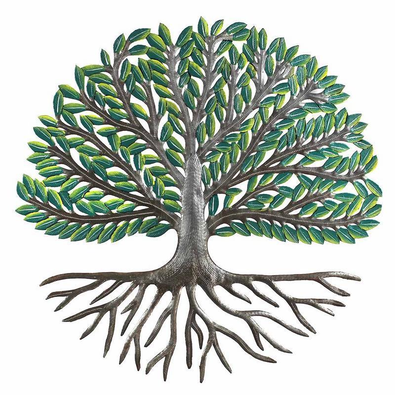 24" Tree of Life Wall Art with Green Painted Leaves - Croix des Bouquets - TheHomeToGo