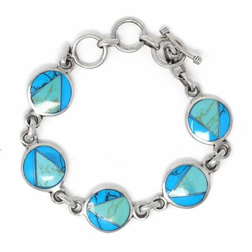 Handcrafted Mexican Alpaca Silver and Turquoise Disk Bracelet - Artisana - TheHomeToGo