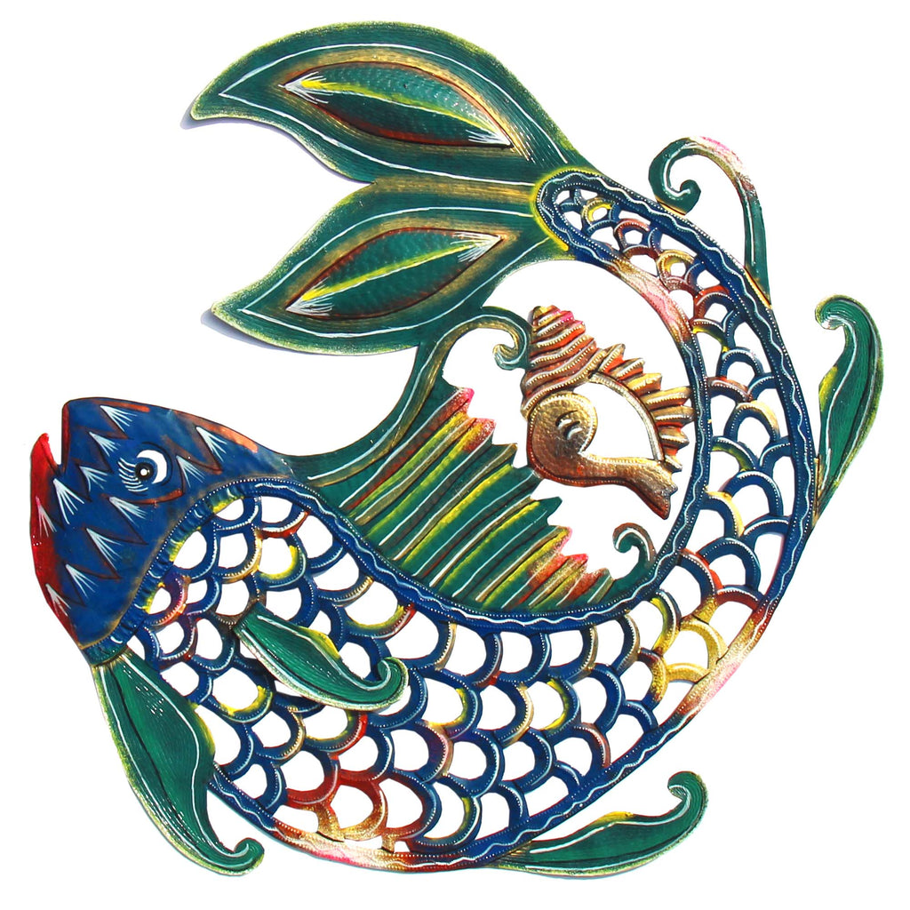 24 inch Painted Fish & Shell - Caribbean Craft - TheHomeToGo