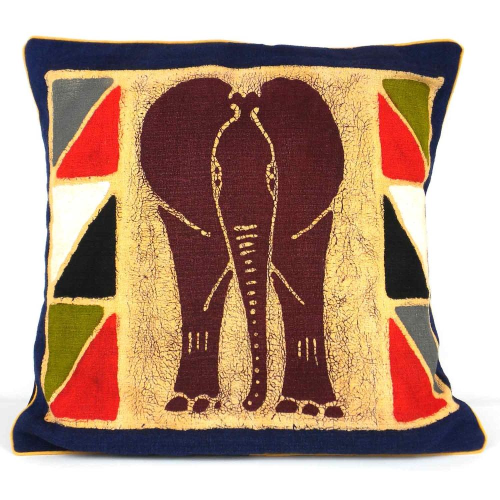 Handmade Colorful Elephant Batik Cushion Cover - Tonga Textiles - TheHomeToGo