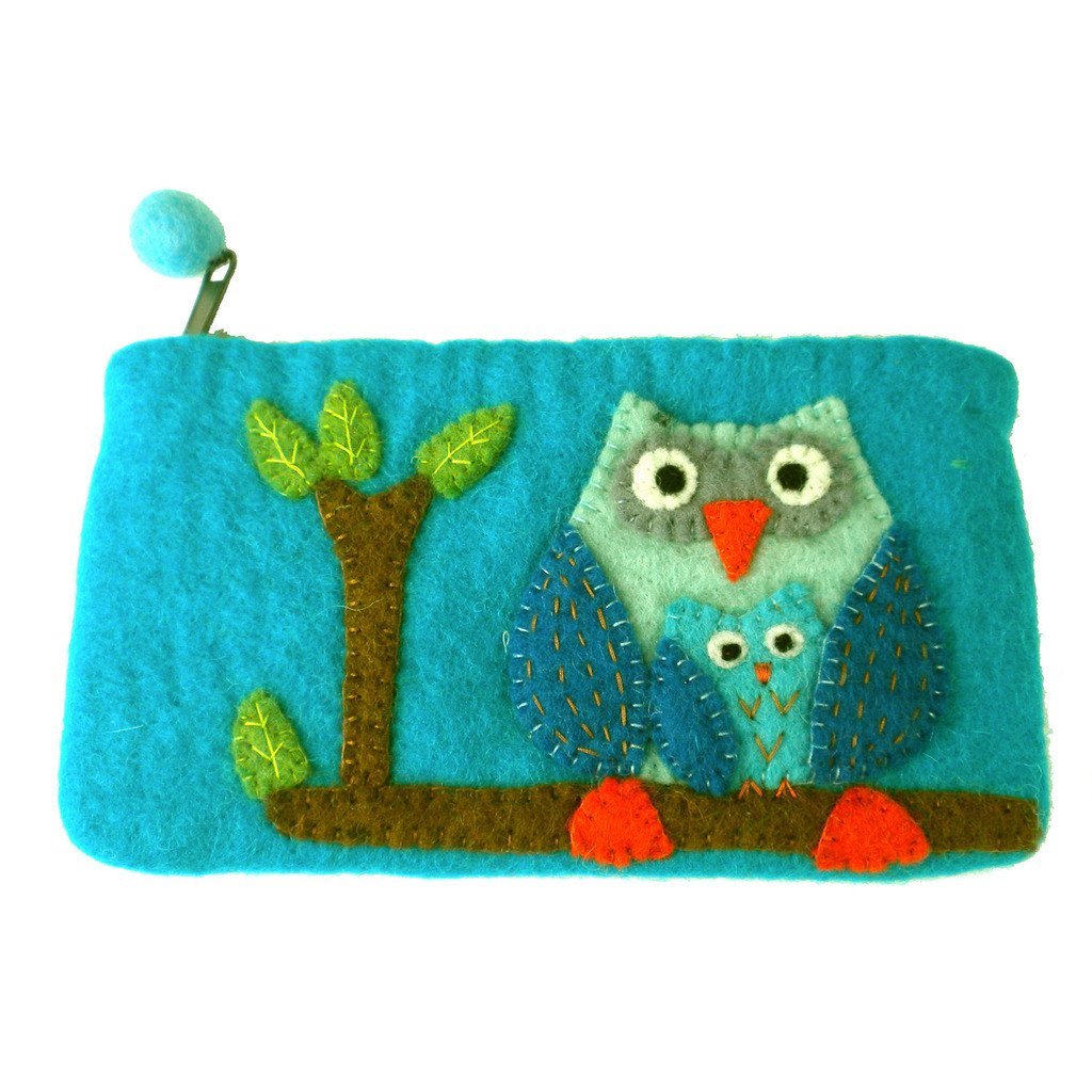 Handmade Felt Blue Owl Clutch - Global Groove (P) - TheHomeToGo