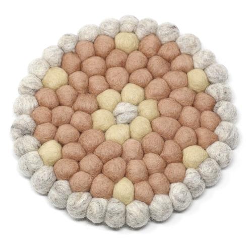 Hand Crafted Felt Ball Trivets from Nepal: Round Flower Design, Pink - Global Groove (T) - TheHomeToGo