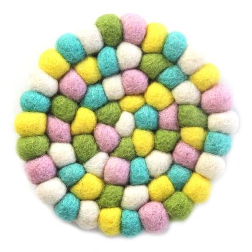 Hand Crafted Felt Ball Trivets from Nepal: Round, Easter - Global Groove (T) - TheHomeToGo