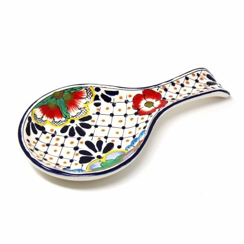 Handmade Pottery Spoon Rest, Dots & Flowers - Encantada - TheHomeToGo