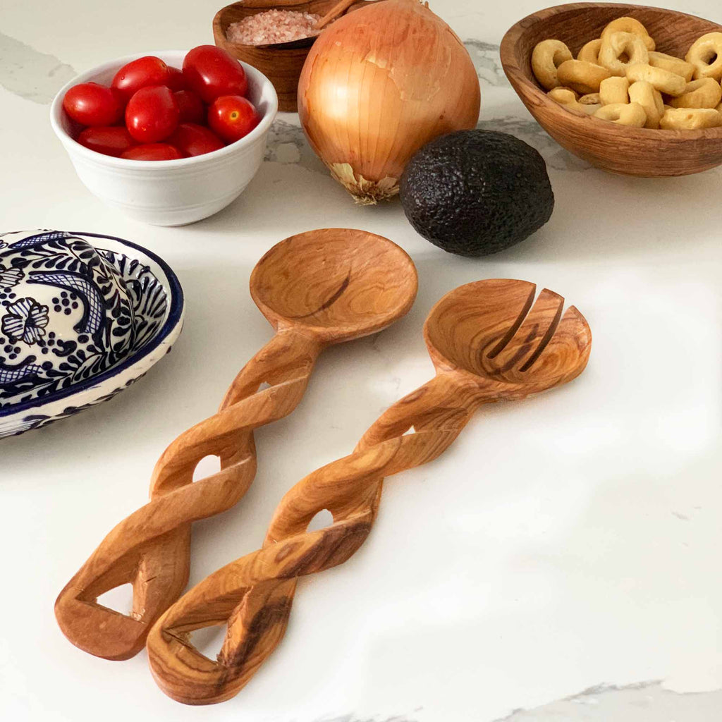 8-Inch Hand-Carved Kenyan Salad Serving Set - Jedando Handicrafts - TheHomeToGo