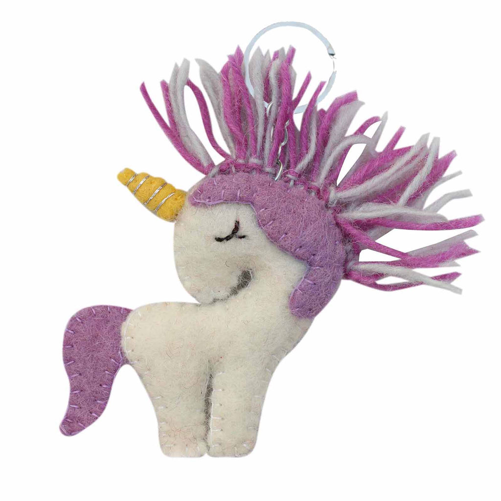 Hand Crafted Felt from Nepal: Key Chain, Purple Unicorn - Global Groove (A) - TheHomeToGo