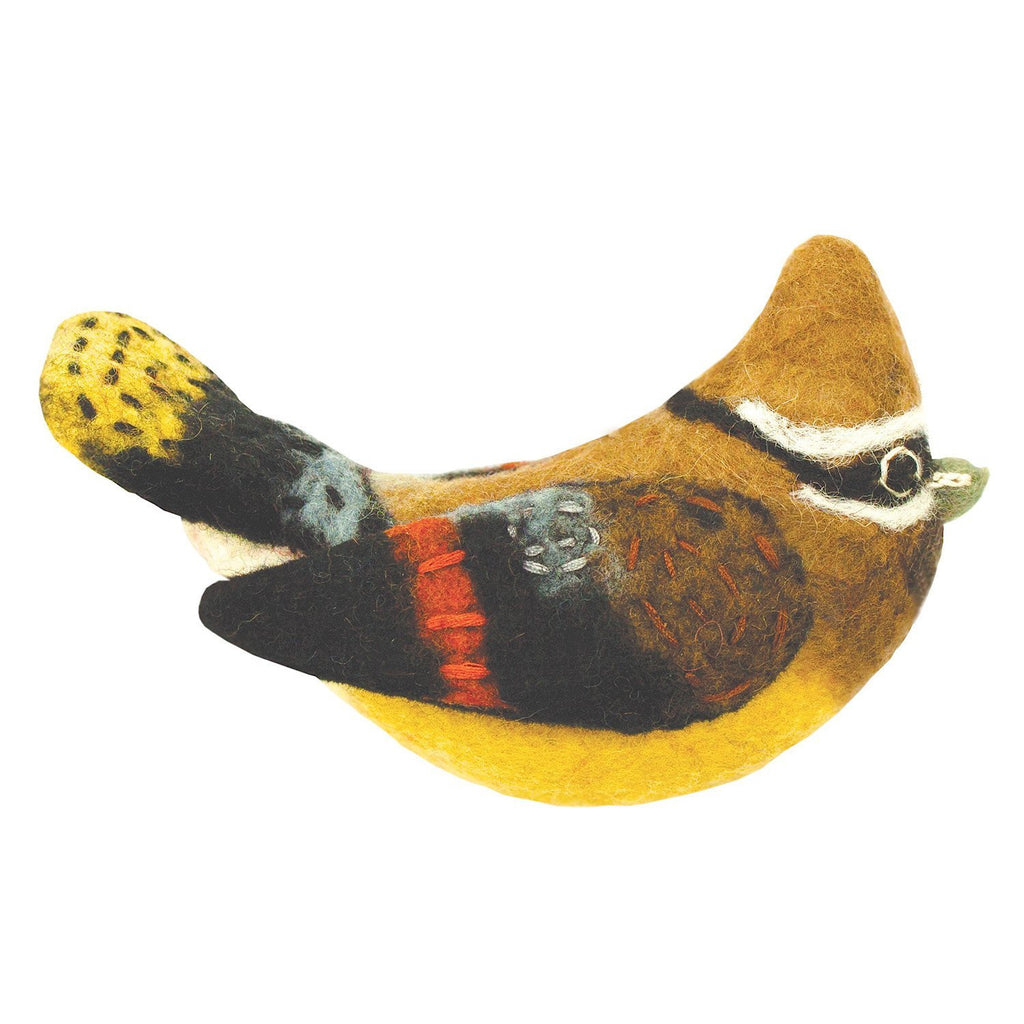 Felt Bird Garden Ornament - Cedar Waxwing - Wild Woolies (G) - TheHomeToGo