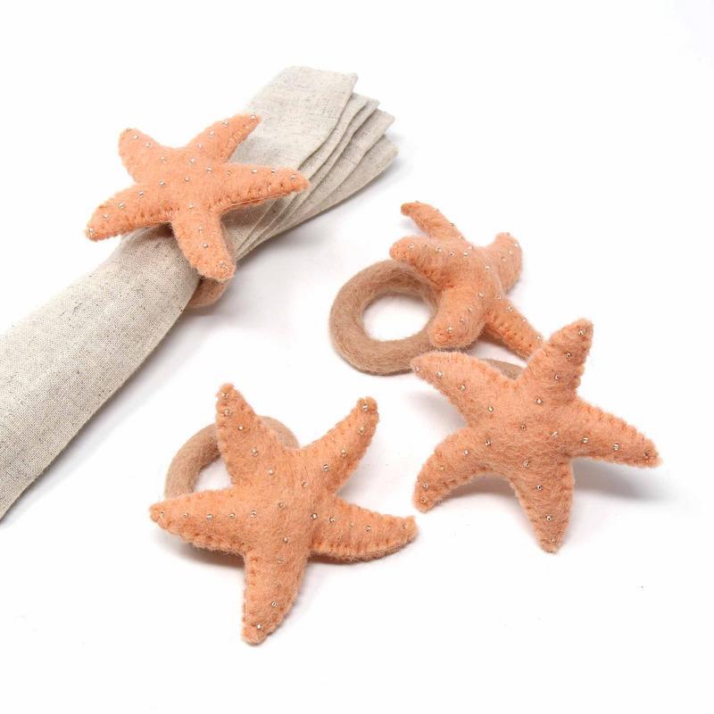 Hand-felted Starfish Napkin Rings, Set of Four Sand - Global Groove (T) - TheHomeToGo