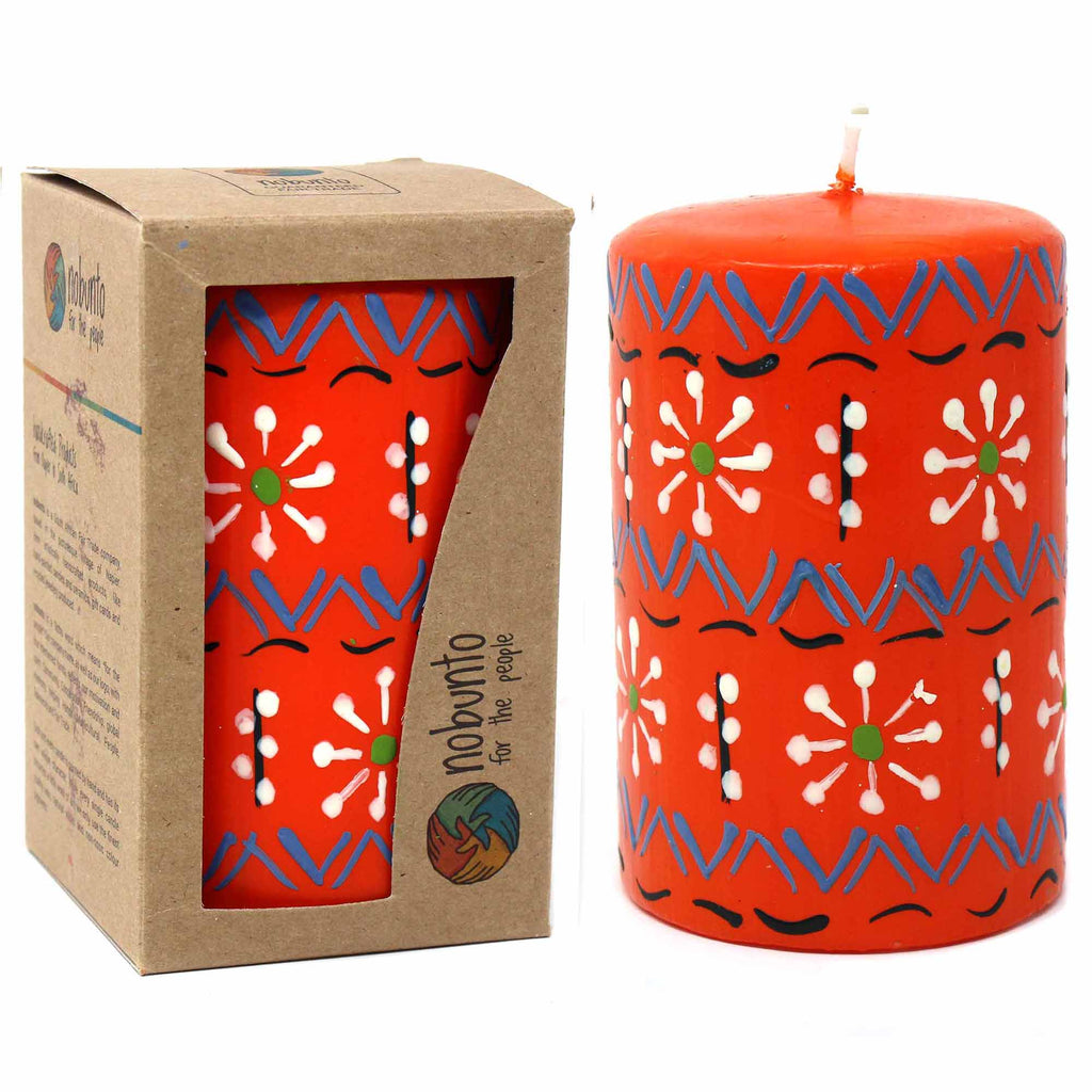 Hand Painted Candles in Orange Masika Design (pillar) - Nobunto - TheHomeToGo