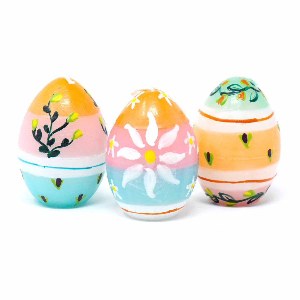 Hand-Painted Oval Votive Candles, Boxed Set of 3 (Imbali Design) - TheHomeToGo