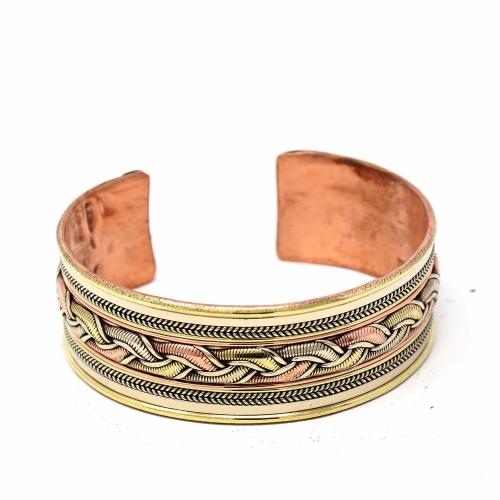 Copper and Brass Cuff Bracelet: Healing Ribbon - DZI (J) - TheHomeToGo