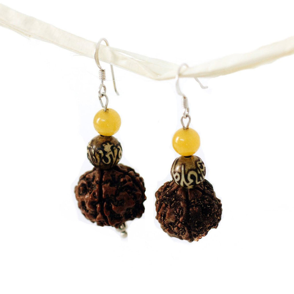 Rudraksha & Pearl Earrings - Global Groove (J) - TheHomeToGo