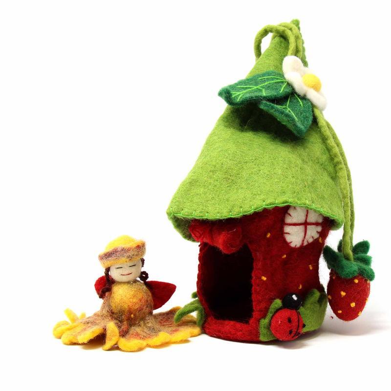 Felted Strawberry Fairy House - Global Groove - TheHomeToGo