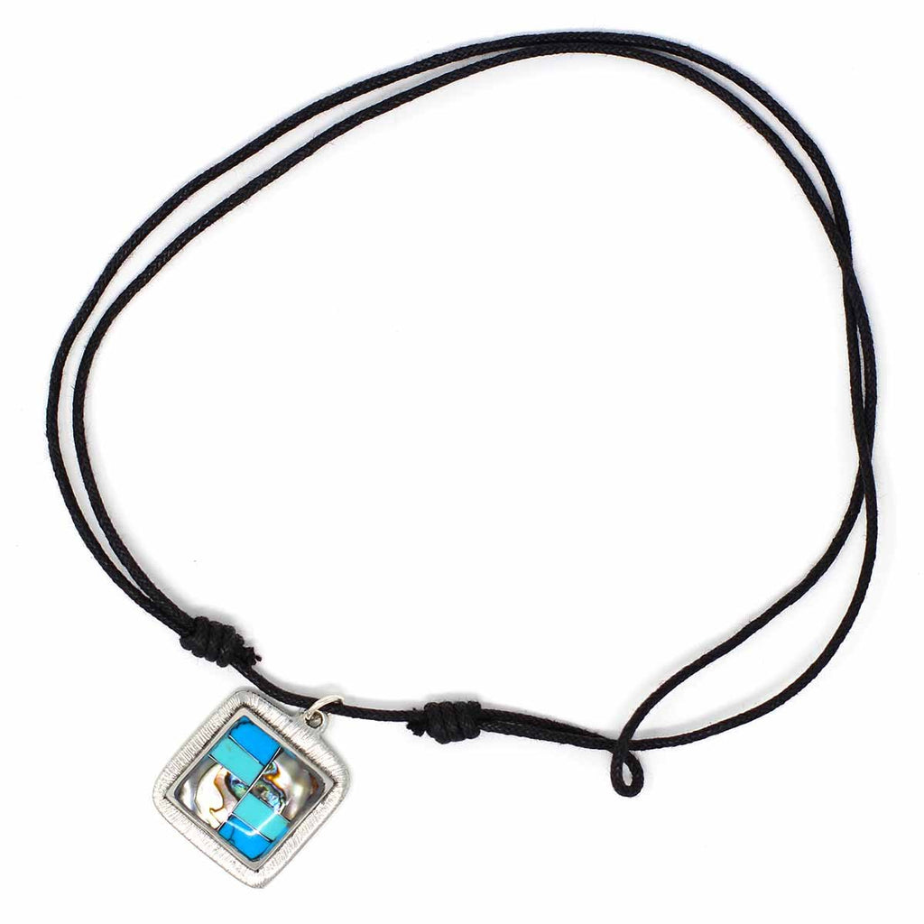 Turquoise and Abalone Square Pendant Necklace - Artisana - TheHomeToGo